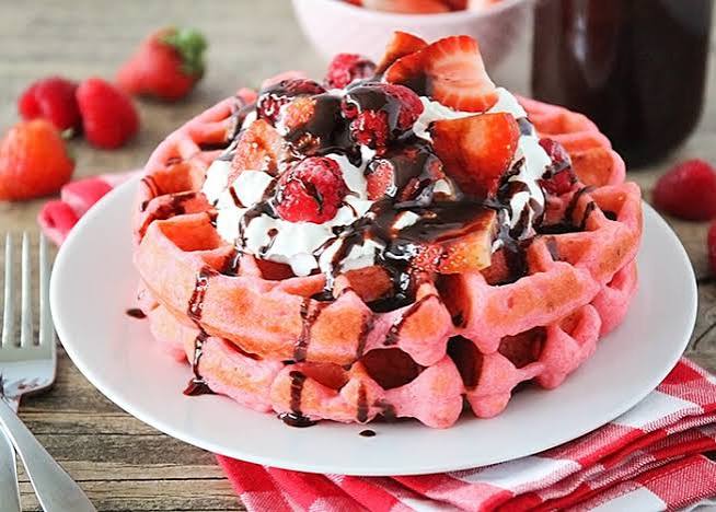 Waffles premium con base de fresa